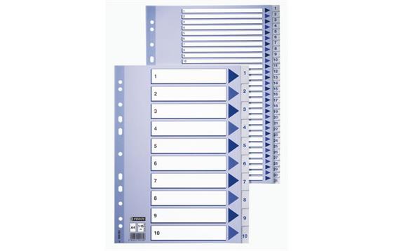 636369 Esselte 100135 Register plast hvit A4 1-10 Tallregister med trykk p&#229; faner